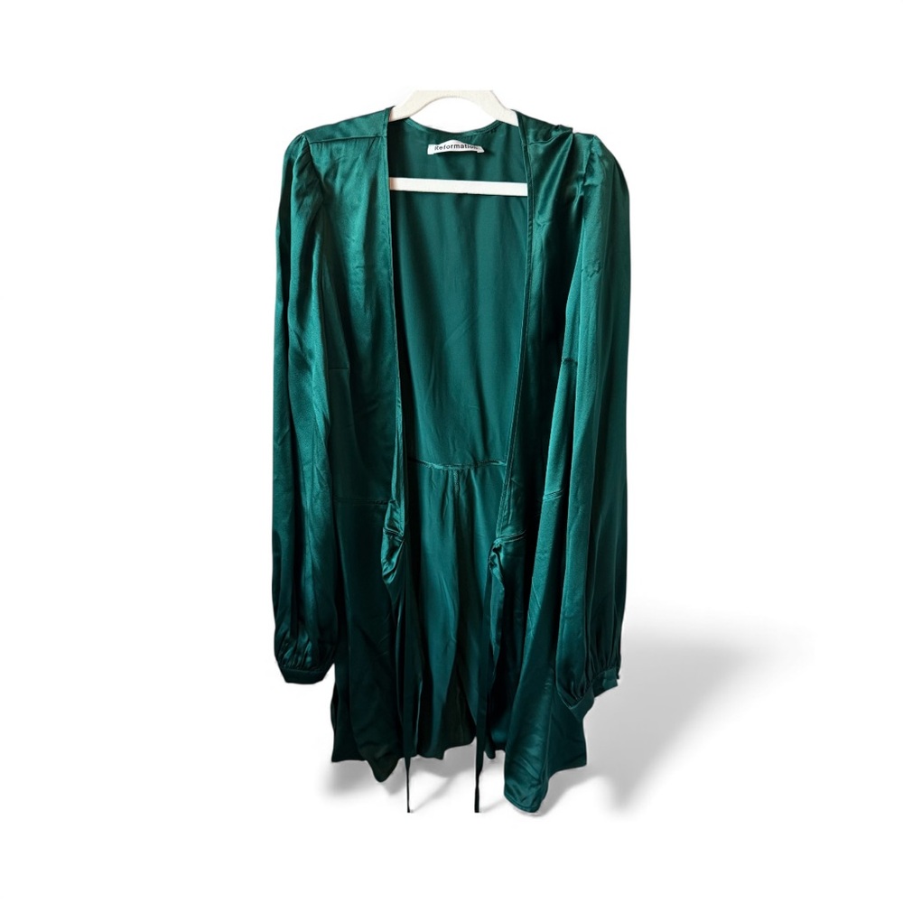 Reformation Starlet Emerald Green 100% Silk Mini Dress XS